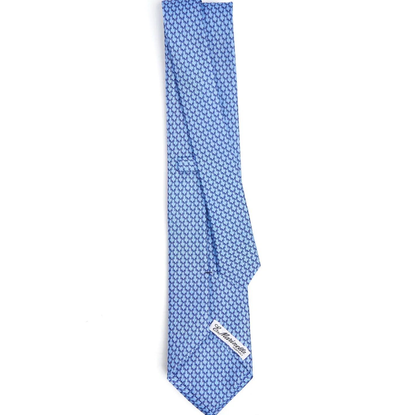 E.Marinella CRAVATTA CLASSICA IN SETA AZZURRO Microfantasia m geometrica