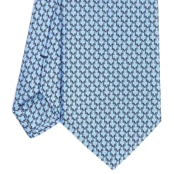 E.Marinella CRAVATTA CLASSICA IN SETA AZZURRO Microfantasia m geometrica Outlet