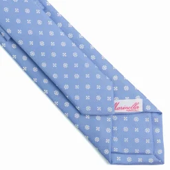 E.Marinella CRAVATTA DONNA CLASSICA IN SETA STAMPATA AZZURRA Microfantasia fiore Discount