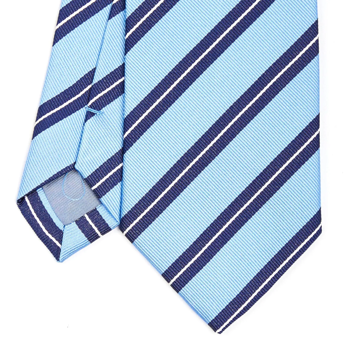 E.Marinella CRAVATTA REGIMENTAL IN SETA AZZURRA Righe blu e bianche Outlet