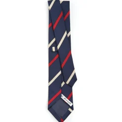 E.Marinella CRAVATTA REGIMENTAL IN SETA BLU SCURO Righe rosse e beige Online