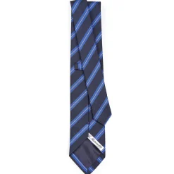 E.Marinella CRAVATTA REGIMENTAL IN SETA BLU SCURO Righe azzurre Discount