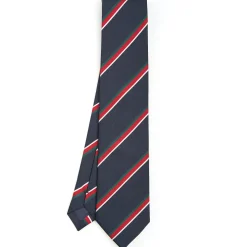 E.Marinella CRAVATTA REGIMENTAL IN SETA BLU SCURO Righe verdi e rosse Hot