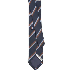 E.Marinella CRAVATTA REGIMENTAL IN SETA BLU SCURO Righe marroni e azzurre Best