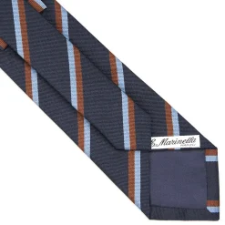 E.Marinella CRAVATTA REGIMENTAL IN SETA BLU SCURO Righe marroni e azzurre Best