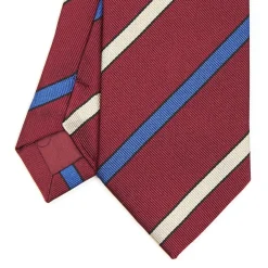 E.Marinella CRAVATTA REGIMENTAL IN SETA BORDEAUX Righe beige e azzurre New