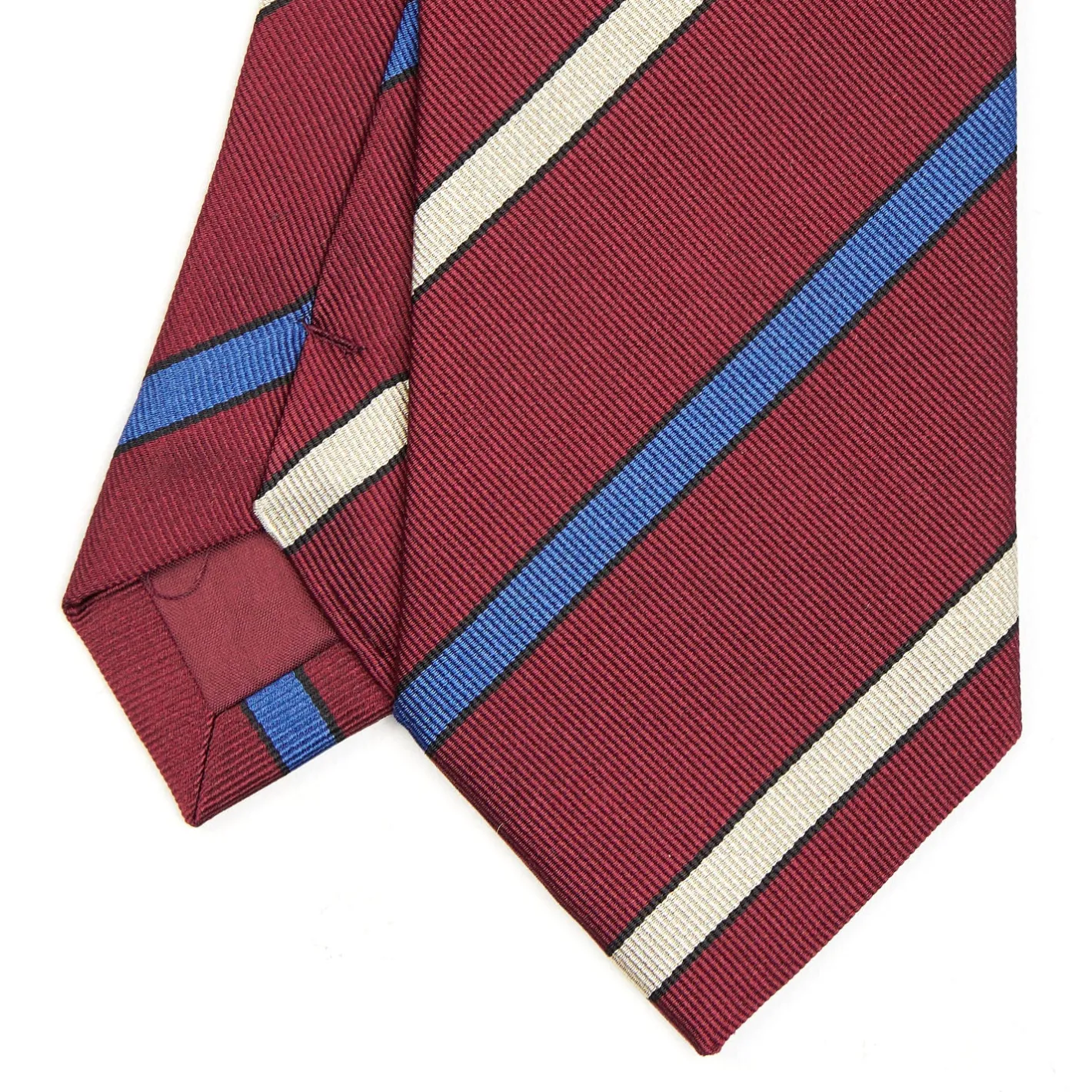 E.Marinella CRAVATTA REGIMENTAL IN SETA BORDEAUX Righe beige e azzurre New
