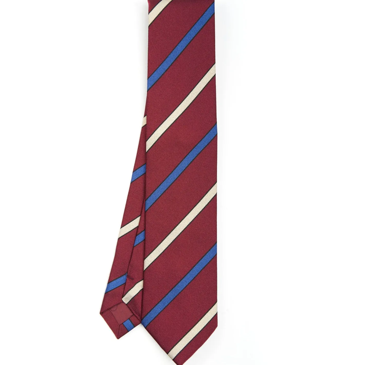 E.Marinella CRAVATTA REGIMENTAL IN SETA BORDEAUX Righe beige e azzurre New