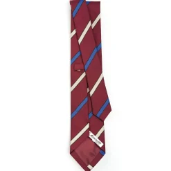 E.Marinella CRAVATTA REGIMENTAL IN SETA BORDEAUX Righe beige e azzurre New