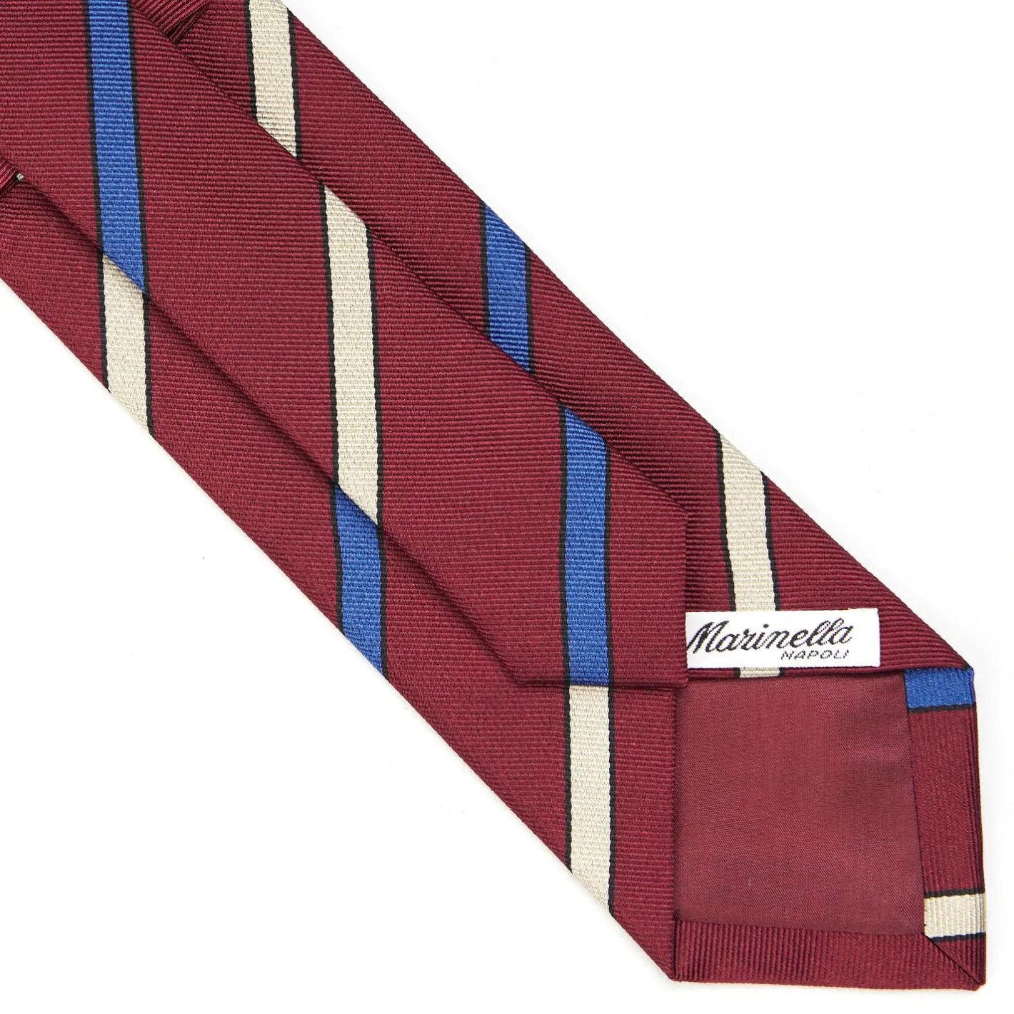 E.Marinella CRAVATTA REGIMENTAL IN SETA BORDEAUX Righe beige e azzurre New