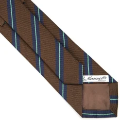 E.Marinella CRAVATTA REGIMENTAL IN SETA MARRONE SCURO Riche blu e verdi Best