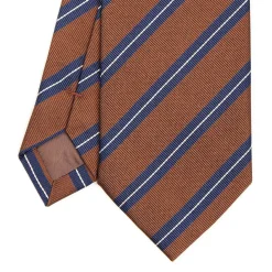 E.Marinella CRAVATTA REGIMENTAL IN SETA MARRONE SCURO Righe blu e bianche Hot