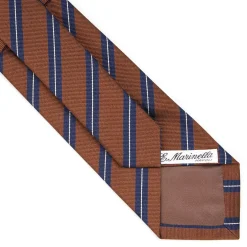 E.Marinella CRAVATTA REGIMENTAL IN SETA MARRONE SCURO Righe blu e bianche Hot