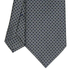 E.Marinella CRAVATTA SARTORIALE CLASSICA IN SETA BLU SCURO Microfantasia geometrica Sale