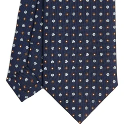 E.Marinella CRAVATTA SARTORIALE CLASSICA IN SETA BLU SCURO Microfantasia fiore Clearance