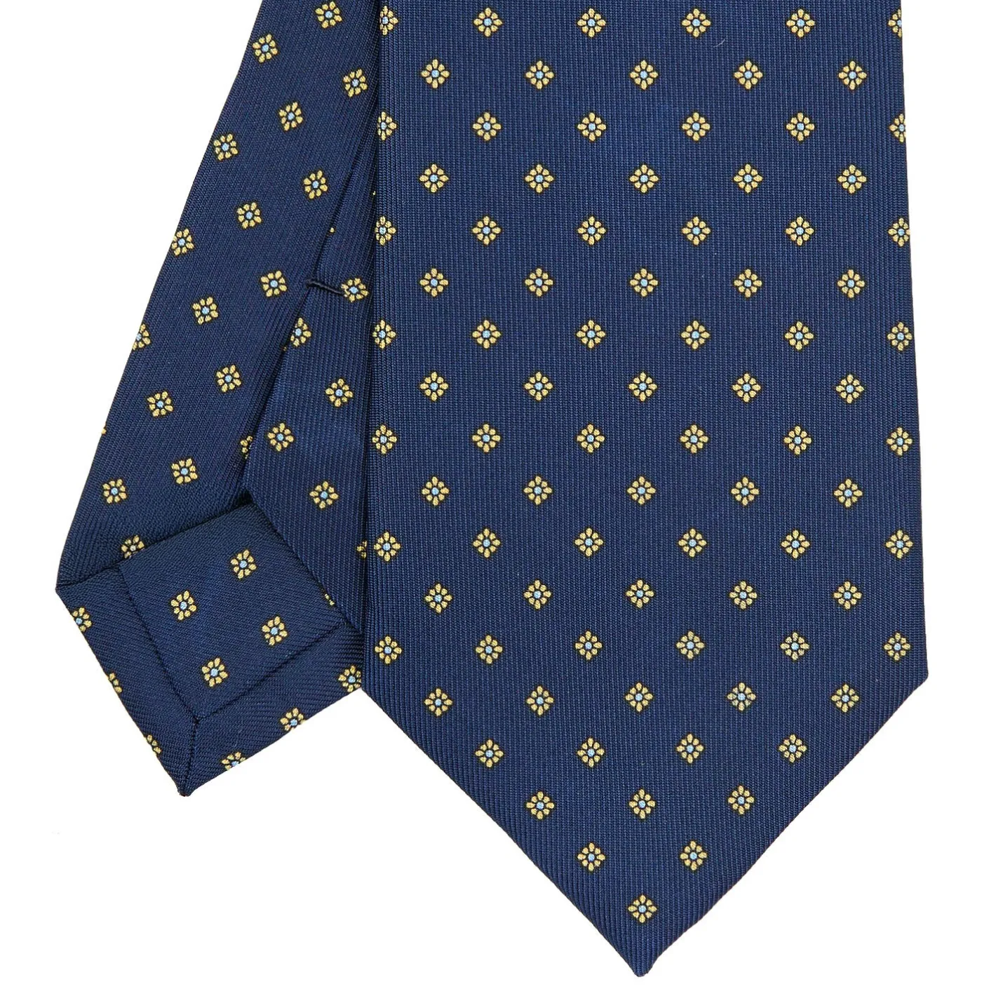 E.Marinella CRAVATTA SARTORIALE CLASSICA IN SETA BLU SCURO Microfantasia fiore Outlet
