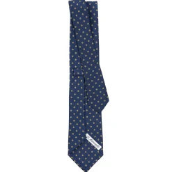 E.Marinella CRAVATTA SARTORIALE CLASSICA IN SETA BLU SCURO Microfantasia fiore Outlet