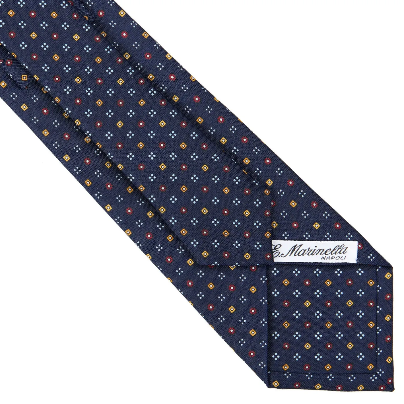E.Marinella CRAVATTA SARTORIALE CLASSICA IN SETA BLU SCURO Microfantasia fiore