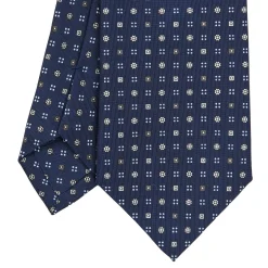 E.Marinella CRAVATTA SARTORIALE CLASSICA IN SETA BLU SCURO Microfantasia fiore New