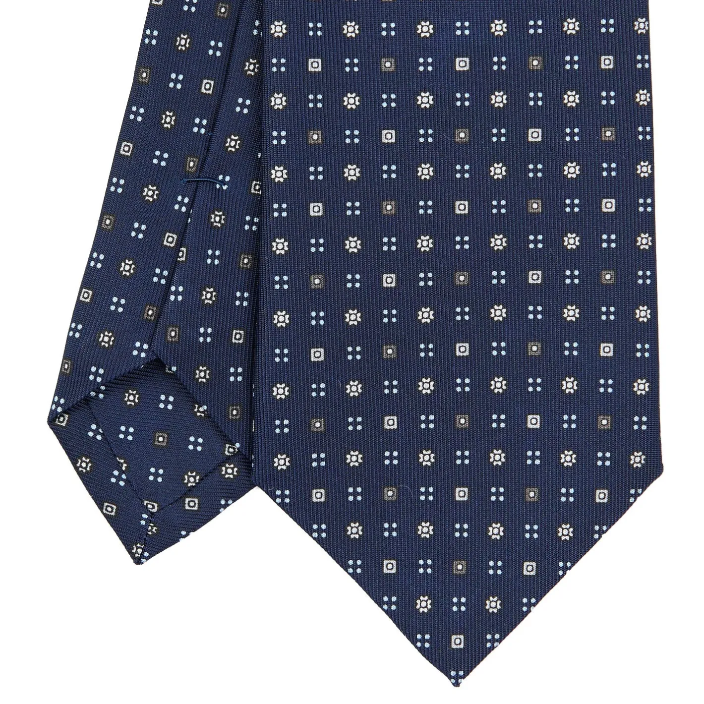 E.Marinella CRAVATTA SARTORIALE CLASSICA IN SETA BLU SCURO Microfantasia fiore New