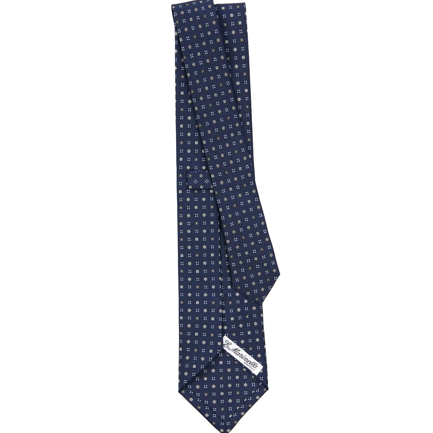 E.Marinella CRAVATTA SARTORIALE CLASSICA IN SETA BLU SCURO Microfantasia fiore New
