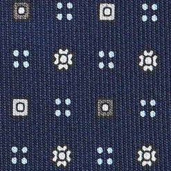 E.Marinella CRAVATTA SARTORIALE CLASSICA IN SETA BLU SCURO Microfantasia fiore New