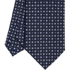 E.Marinella CRAVATTA SARTORIALE CLASSICA IN SETA BLU SCURO Microfantasia fiore Hot