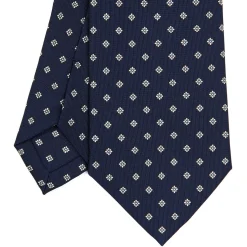 E.Marinella CRAVATTA SARTORIALE CLASSICA IN SETA BLU SCURO Microfantasia fiore Clearance