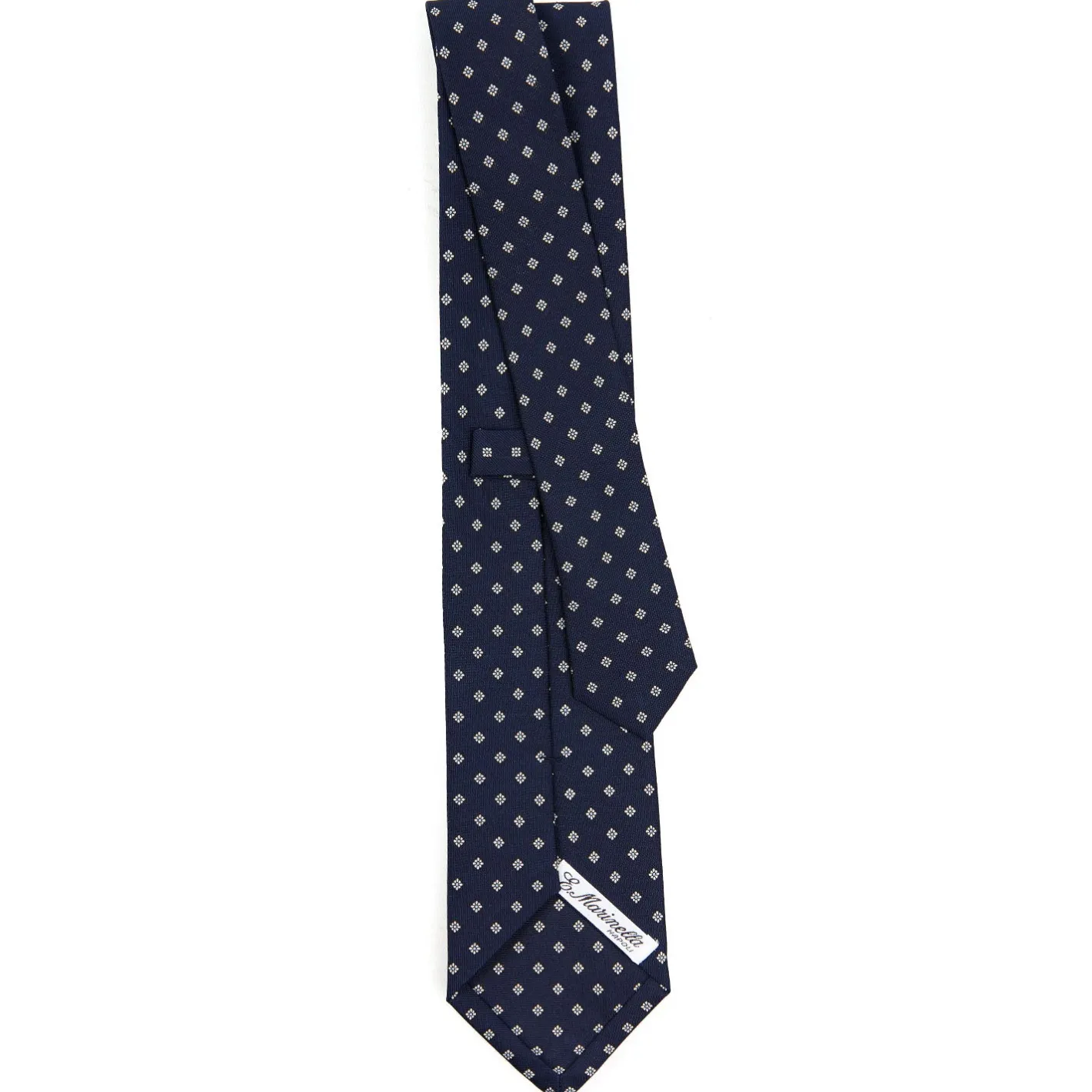 E.Marinella CRAVATTA SARTORIALE CLASSICA IN SETA BLU SCURO Microfantasia fiore Clearance