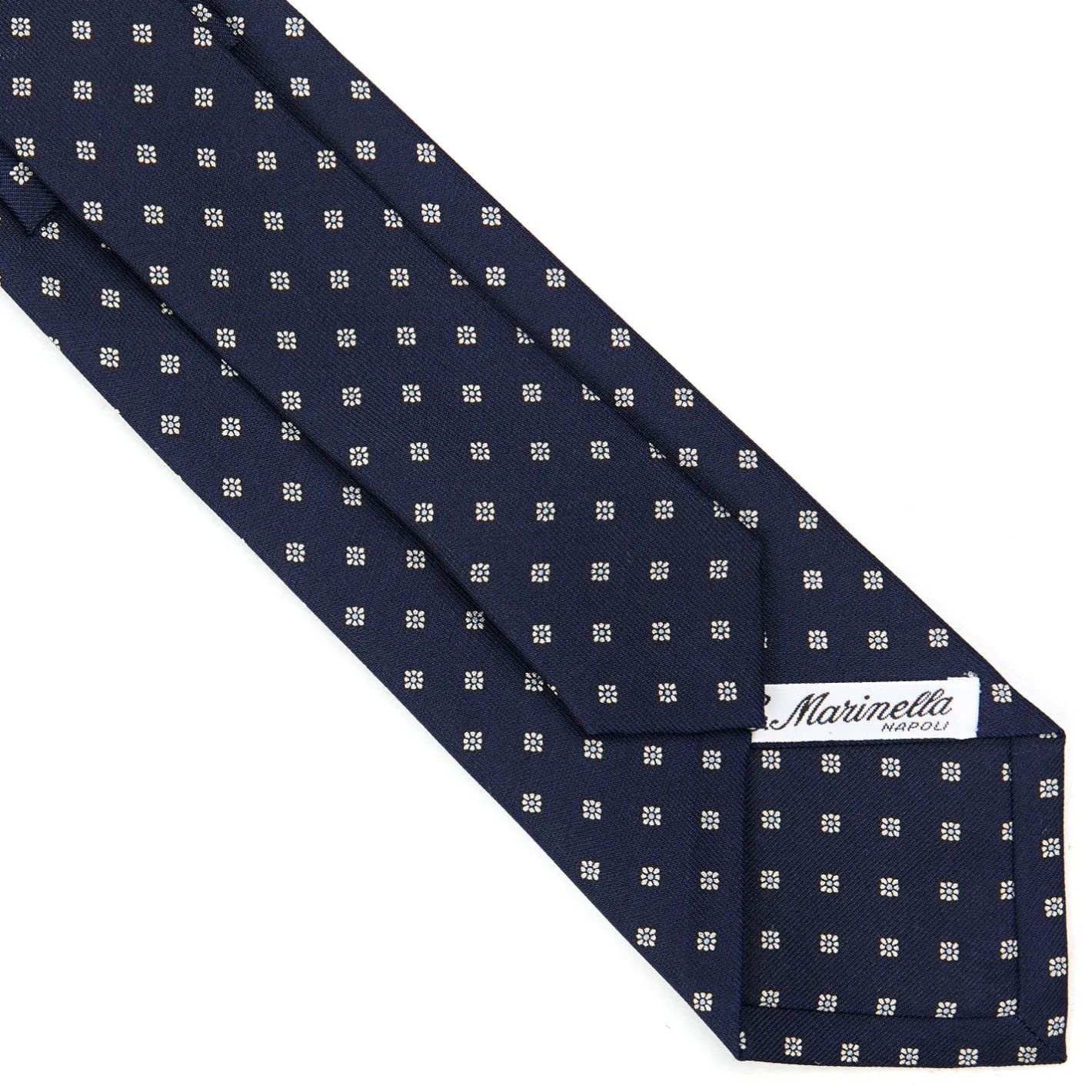 E.Marinella CRAVATTA SARTORIALE CLASSICA IN SETA BLU SCURO Microfantasia fiore Clearance
