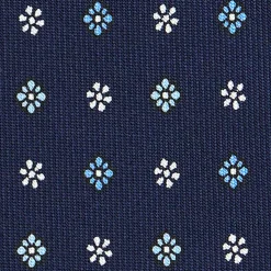 E.Marinella CRAVATTA SARTORIALE CLASSICA IN SETA BLU SCURO Microfantasia fiore