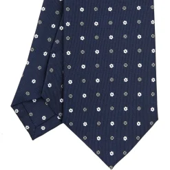 E.Marinella CRAVATTA SARTORIALE CLASSICA IN SETA BLU SCURO Microfantasia fiore New
