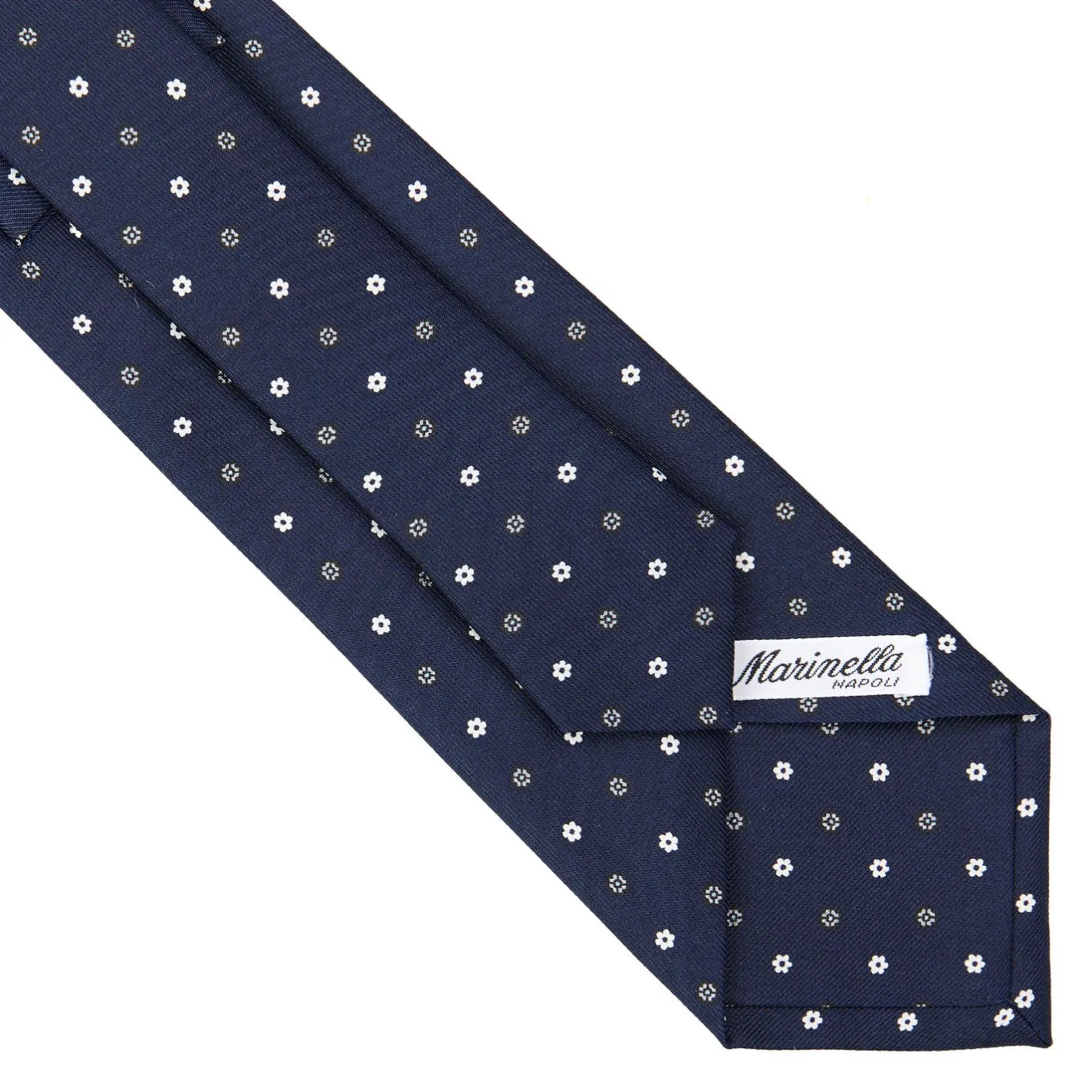 E.Marinella CRAVATTA SARTORIALE CLASSICA IN SETA BLU SCURO Microfantasia fiore New