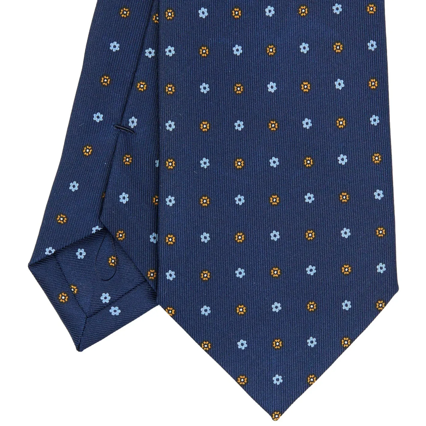 E.Marinella CRAVATTA SARTORIALE CLASSICA IN SETA BLU SCURO Microfantasia fiore Outlet