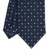E.Marinella CRAVATTA SARTORIALE CLASSICA IN SETA BLU SCURO Microfantasia fiore Outlet