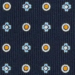 E.Marinella CRAVATTA SARTORIALE CLASSICA IN SETA BLU SCURO Microfantasia fiore Best