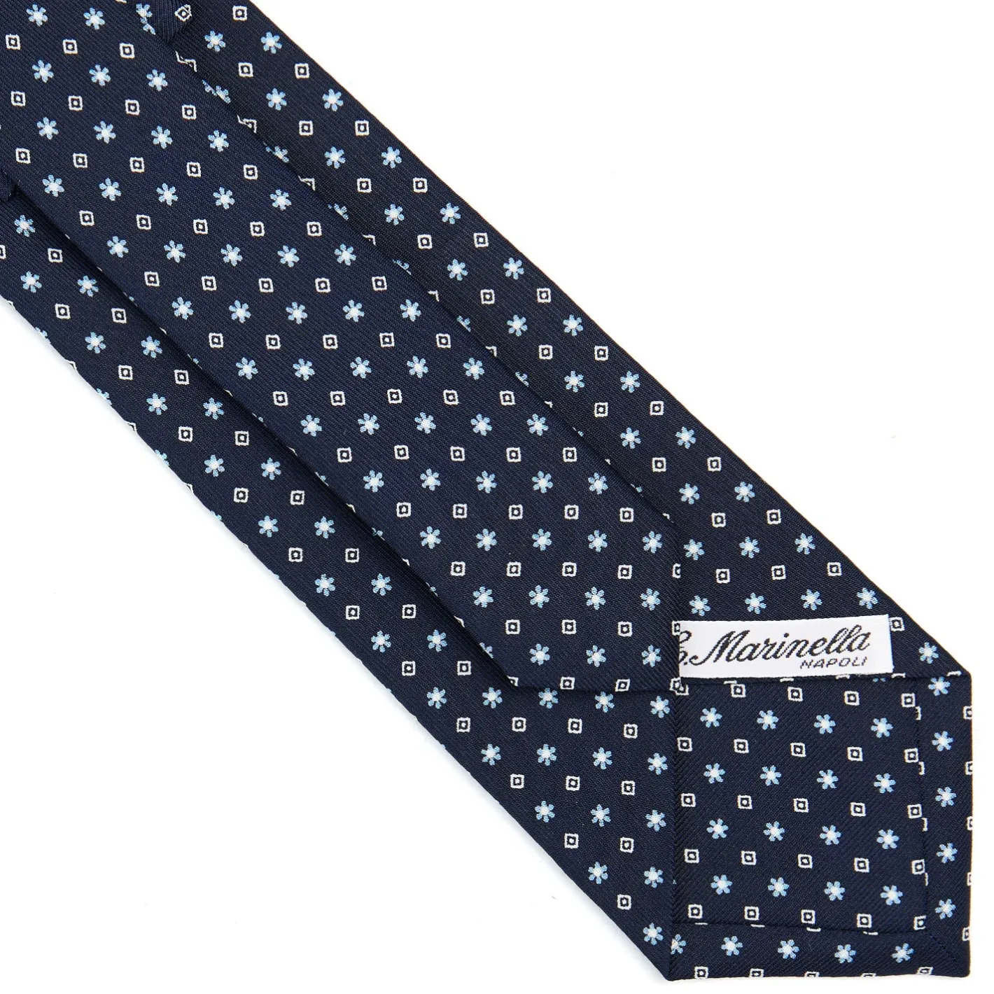 E.Marinella CRAVATTA SARTORIALE CLASSICA IN SETA BLU SCURO Microfantasia fiore New