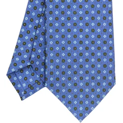 E.Marinella CRAVATTA SARTORIALE CLASSICA IN SETA AZZURRO POLVERE Microfantasia fiore New