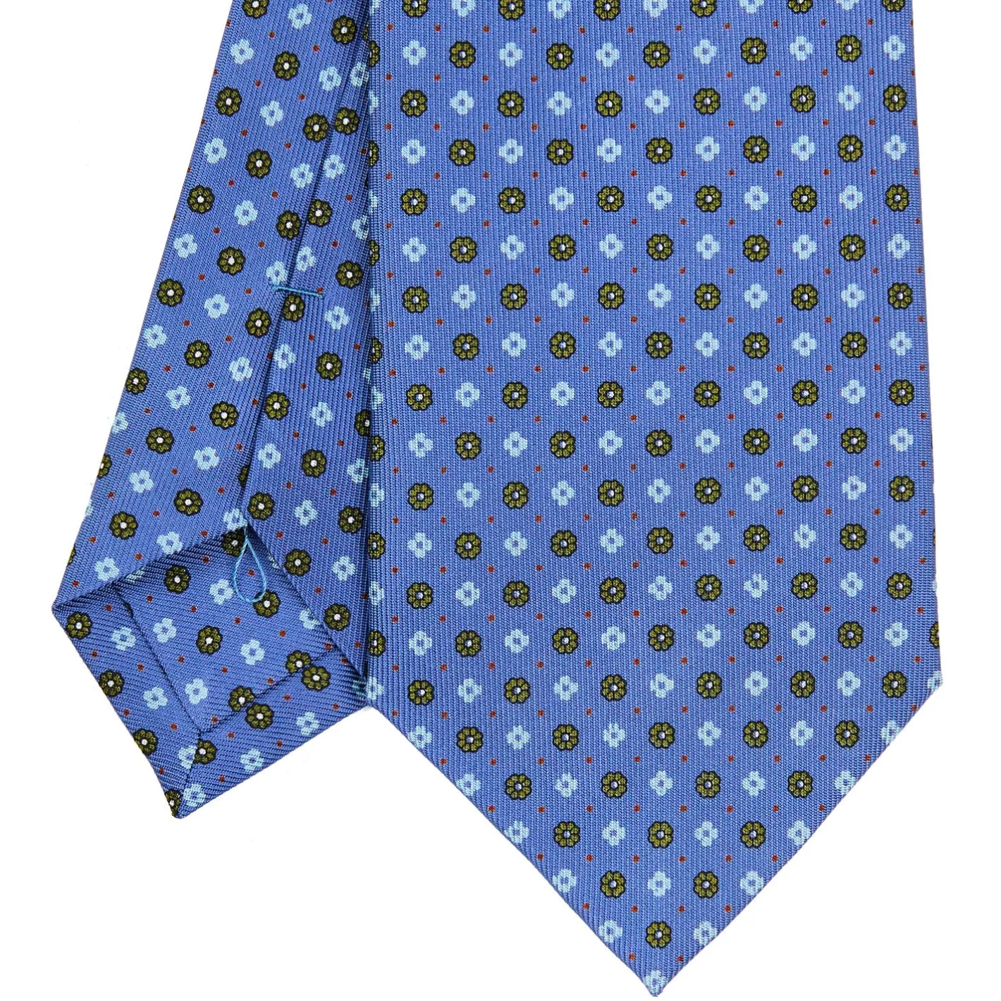 E.Marinella CRAVATTA SARTORIALE CLASSICA IN SETA AZZURRO POLVERE Microfantasia fiore New