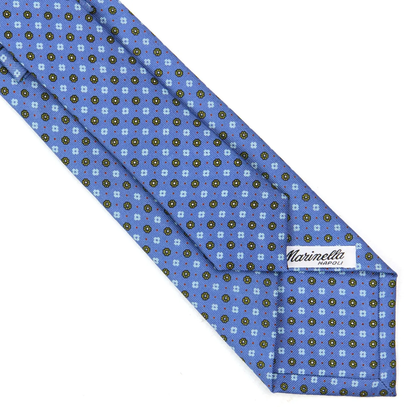 E.Marinella CRAVATTA SARTORIALE CLASSICA IN SETA AZZURRO POLVERE Microfantasia fiore New