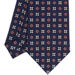E.Marinella CRAVATTA SARTORIALE CLASSICA IN SETA BLU SCURO Microfantasia fiore Clearance