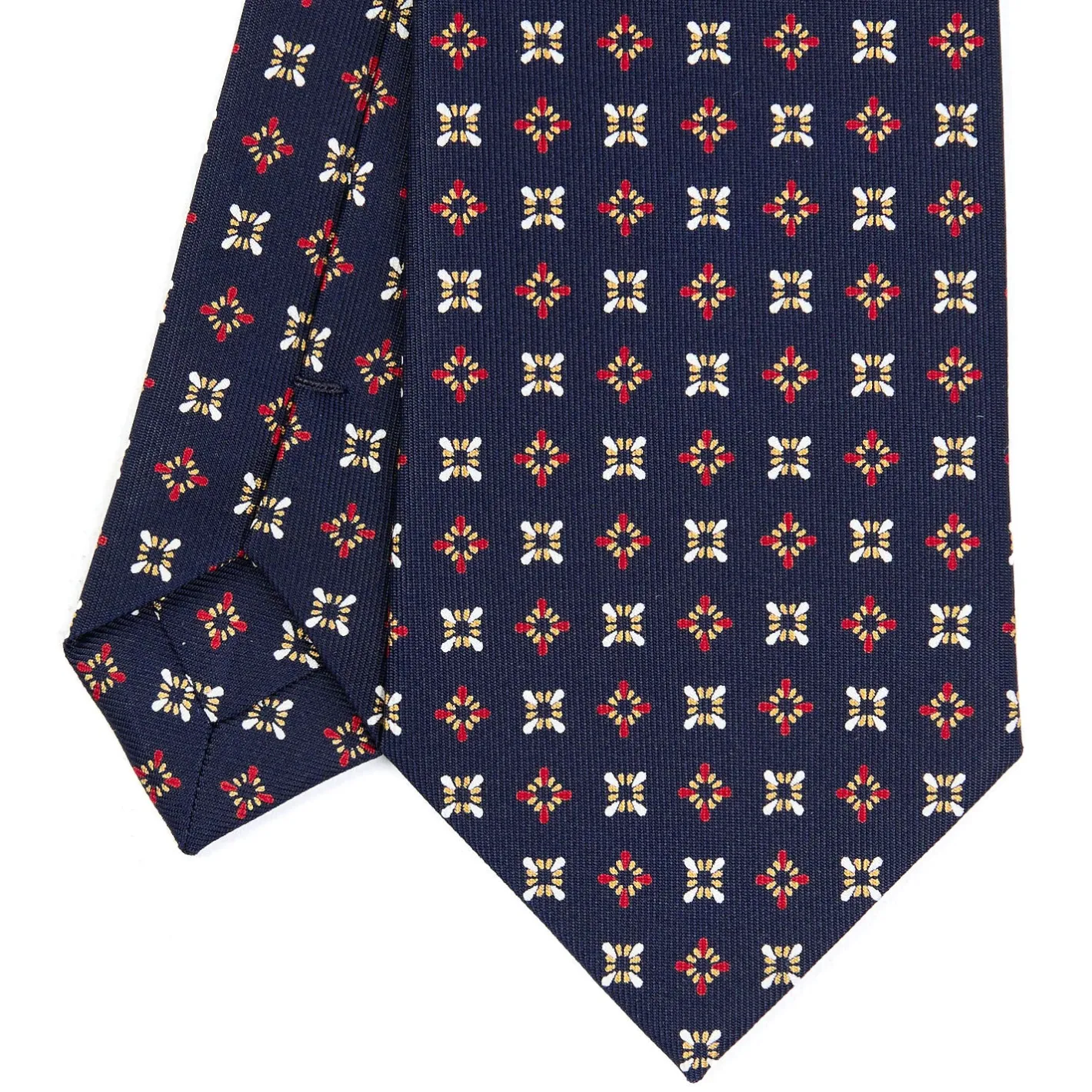 E.Marinella CRAVATTA SARTORIALE CLASSICA IN SETA BLU SCURO Microfantasia fiore Clearance