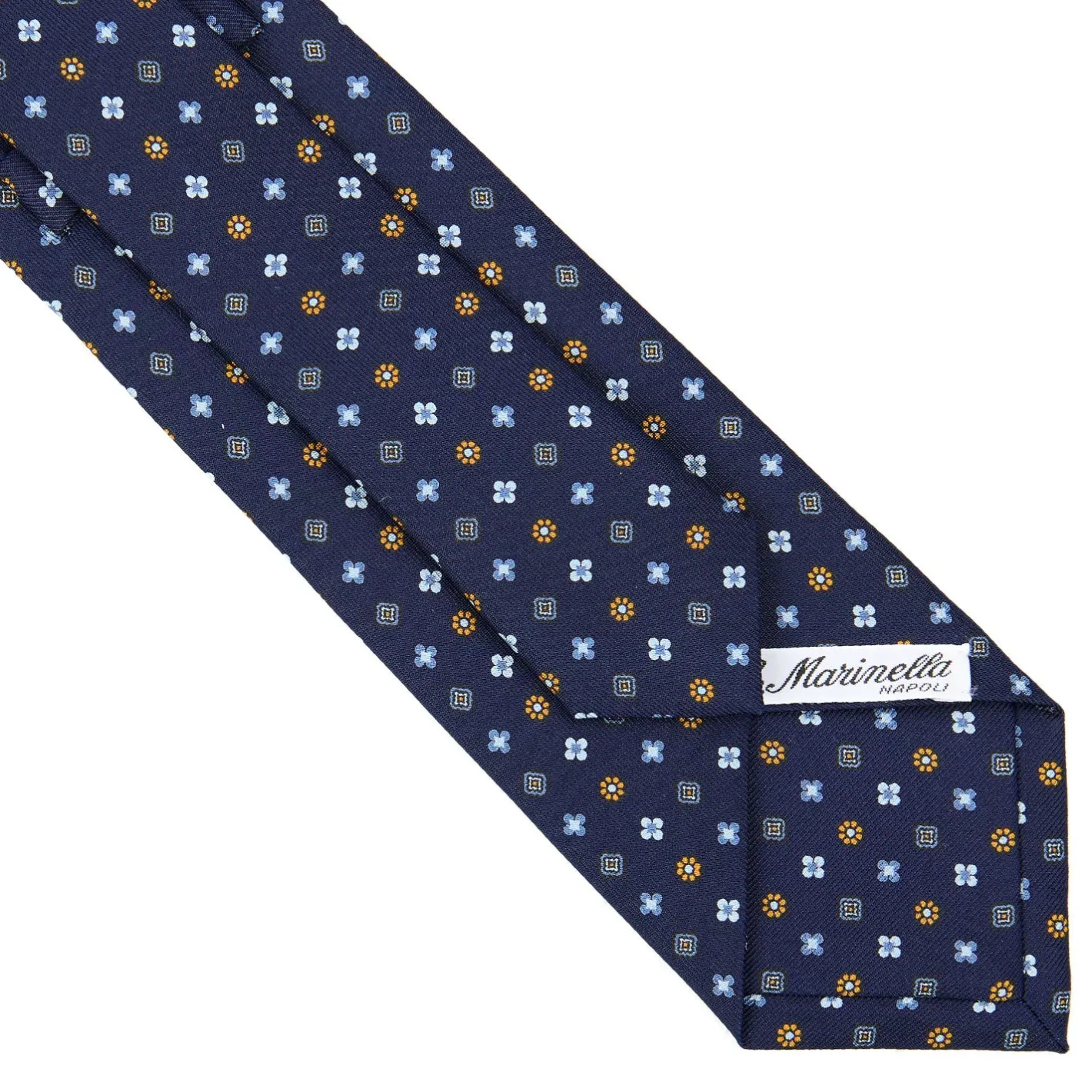 E.Marinella CRAVATTA SARTORIALE CLASSICA IN SETA BLU SCURO Microfantasia fiore Outlet