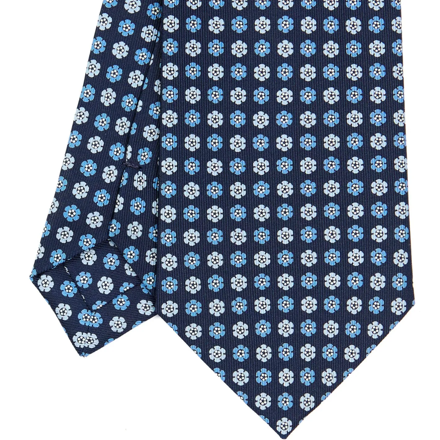 E.Marinella CRAVATTA SARTORIALE CLASSICA IN SETA BLU SCURO Microfantasia fiore Discount
