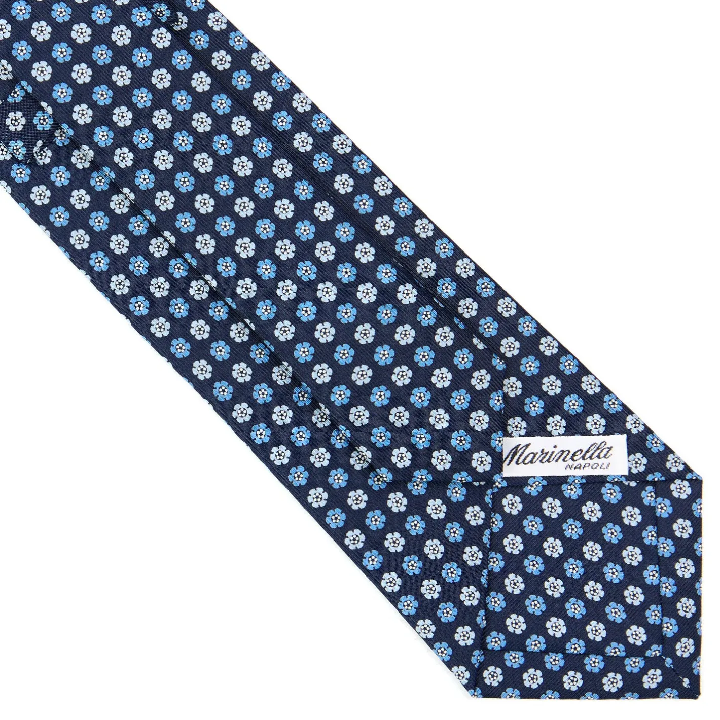 E.Marinella CRAVATTA SARTORIALE CLASSICA IN SETA BLU SCURO Microfantasia fiore Discount