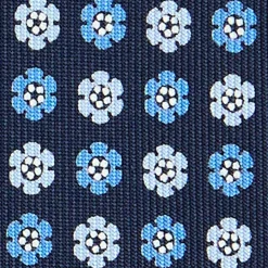 E.Marinella CRAVATTA SARTORIALE CLASSICA IN SETA BLU SCURO Microfantasia fiore Discount