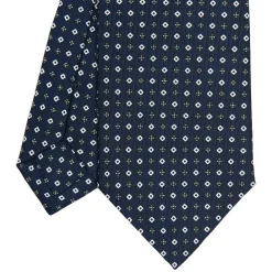 E.Marinella CRAVATTA SARTORIALE CLASSICA IN SETA BLU SCURO Microfantasia fiore New
