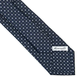 E.Marinella CRAVATTA SARTORIALE CLASSICA IN SETA BLU SCURO Microfantasia fiore New
