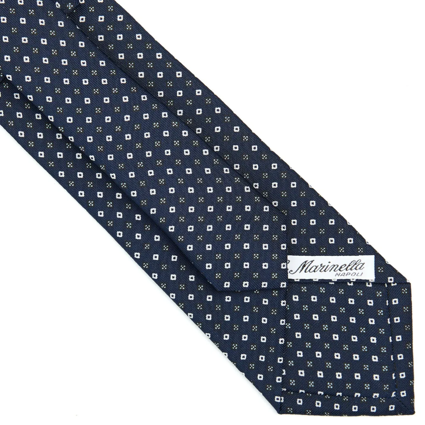 E.Marinella CRAVATTA SARTORIALE CLASSICA IN SETA BLU SCURO Microfantasia fiore New