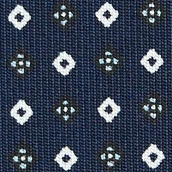 E.Marinella CRAVATTA SARTORIALE CLASSICA IN SETA BLU SCURO Microfantasia fiore New